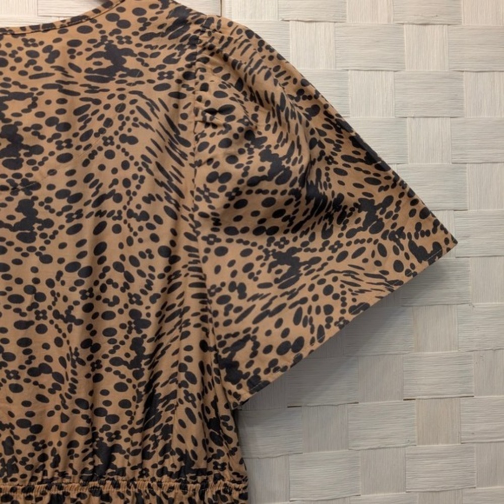 By Anthropologie Leopard Print Smocked Waist Tiered Ruffle Mini Dress Brown Sz M - Picture 11 of 14
